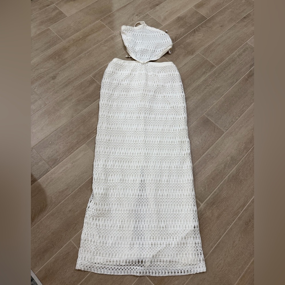 PATBO white ivory crochet halter beach cutout maxi dress - Size 10 - Picture 12 of 16